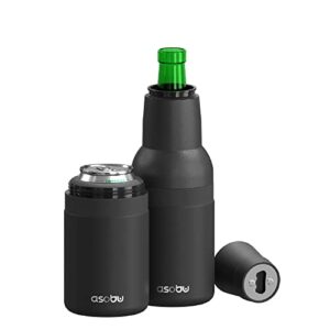 asobu Porta-cerveja Frosty 2 Go Isolado a Vácuo Parede Dupla Aço Inoxidável Lata e Garrafa Cooler com Abridor de Cerveja Ecológico e Livre de BPA (Preto) (Cervejas)