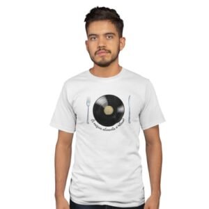 Camiseta Masculina Disco Tamanho:GG;Cor:Branco (Discos de Vinil)