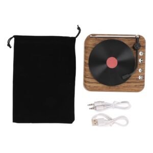 Vinil Player Speaker 360 ° Estéreo vintage sem fio Bt Bass pesado portátil Turquista portátil Vinil Player Player para esportes Recreação ao ar livre (Cor de madeira) (Equipamentos)