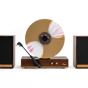 Fuse Leitor de discos de vinil vertical GLD com alto-falantes | Acabamento dourado | Bluetooth 5.3, AUX | Alto-falantes externos de alcance completo | Cartucho premium | Vintage moderno de meados do (Discos de Vinil)