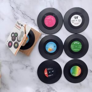 6 peças de porta-copos de disco vintage - tapetes de bebida retrô de vinil com design LP para decoração de bar em casa (AB-001) (Discos de Vinil)