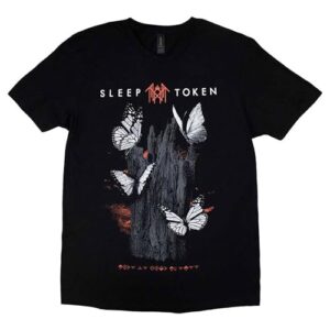 Camiseta com logotipo da banda de borboletas Sleep Token, Preto, P (CDs)