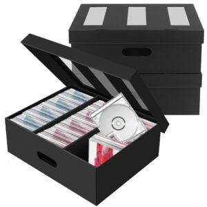 AOBOPLE Caixas de armazenamento de CD, pacote com 3 compartimentos para CD de papelão, suporte de CD com tampa de janela de PVC, comporta 90 CDs em estojos inteiros de joias, 180 CDs em capas finas e (CDs)