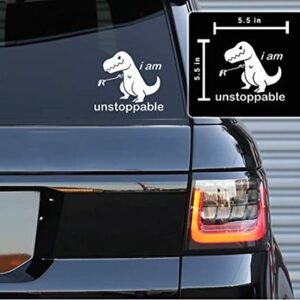 Printbeat I am Unstoppable T-Rex adesivos de vinil divertidos para carros, van, caminhões, laptop (branco, 14 x 14 cm) (Discos de Vinil)