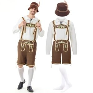 Ezuwail Fantasia masculina da Oktoberfest alemã, 4 peças, conjunto de roupa masculina para festivais de cerveja, fantasias de Halloween para adultos, Bege, XXG (Cervejas)