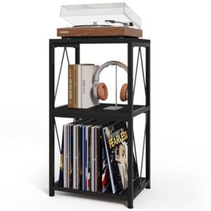 Y&M Suporte para toca-discos de 3 níveis com armazenamento de discos de vinil, suporte para toca-discos para álbum, suporte de toca-discos, mesa de canto para quarto, sala de estar, preto (Equipamentos)