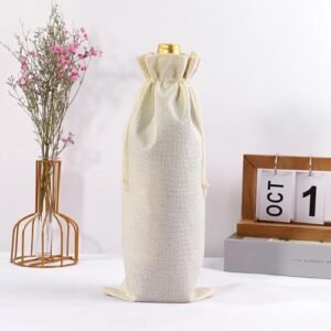 10 sacos de presente de vinho de serapilheira, sacos de garrafa de vinho champanhe de linho com cordão, sacos de presente de Natal, casamento, festa de aniversário, 13,7 x 5,9 polegadas (creme) (Vinhos)