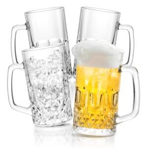 Whisquor Conjunto de canecas de cerveja de vidro, conjunto de 4 copos de cerveja alemães de 623 g para servir cervejas e lagers, canecas de cerveja de freezer para aniversários, festas de inauguração (Cervejas)