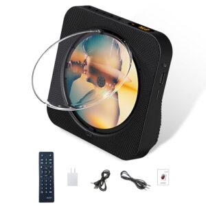 110-220V Portátil Bluetooth 5.1 Desktop CD Player com alto-falantes de som HiFi, controle remoto, capa protetora contra poeira, display LED, rádio FM, USB, AUX para casa, crianças (Preto) (Equipamentos)