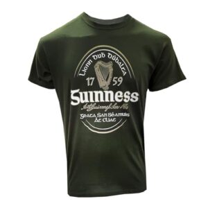 Camiseta oficial da Guinness com etiqueta irlandesa, cor verde garrafa, Garrafa verde, G (Cervejas)