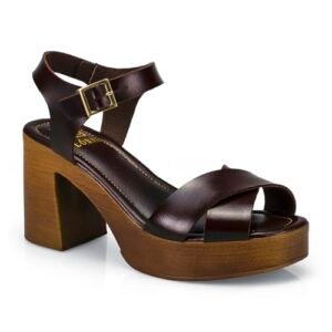 Sandália Tamanco Anabela Feminino Fivela Salto Alto Grosso Bloco Madeira 7013 (Café, BR, Adulto, Numérico, 38) (Café)