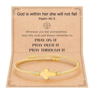 Eryuor God Is Within Her - Pulseira de cruz inspiradora versículos bíblicos presentes religiosos cristãos para mulheres e meninas, 2.4Inches, Metal, Sem Pedra Preciosa (CDs)