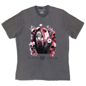 Camiseta Sleep Token Skulls And Flowers Stone Wash Cinza, Cinza, G (CDs)