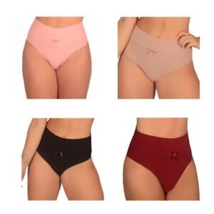 Kit com 4 Calcinhas de Algodão Cós Alto Duplo Pós Parto Cintura Alta Calçola Senhora Confortável Gestante Feminino Lingerie Adulto Cesárea (BR, Alfa, M, Regular, Rosê l Bege l Preto l Vinho) (Vinhos)