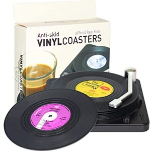 Porta-copos de vinil retrô divertidos para bebidas com toca-discos de vinil para amantes de música, conjunto de 6 peças de conversa, ideias de presente de registro de casamento, presentes de boas-vindas, presentes de anfitriã (Discos de Vinil)
