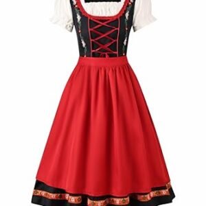 Regenboog Fantasia feminina Oktoberfest, vestido Dirndl bávaro com avental, roupa de empregada de cerveja, Vermelho, M (Cervejas)