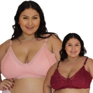 Kit 2 Sutiã De Renda Plus Size Virginia Sustentação (BR, Numérico, 52, Plus Size, VINHO ROSA) (Vinhos)