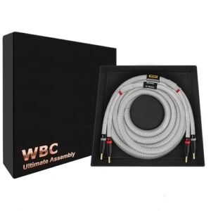 WORLDS BEST CABLES Cabo de alto-falante único HiFi Audiófilo Premium 9 AWG – 9 AWG – Ultra Pure OFC – para canal central com plugues banana dourados e jaqueta de tweed prateada (Equipamentos)