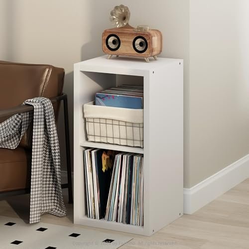 Furinno Suporte para toca-discos de cubículo com armazenamento de vinil, 2 cubos 1,2 armazenamento de discos de vinil extra grosso, prateleira de mídia aberta para CD DVD Blueray Game Disc, para sala (Equipamentos)