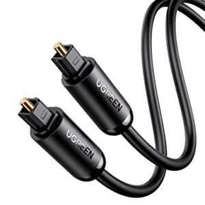 UGREEN Cabo óptico de áudio Toslink Cabo Adaptador de Áudio Óptico Macho para Macho Compatível com PS4, VD/CD player, Blu-ray players, console de jogos (2M) (CDs)