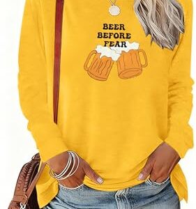 Camiseta feminina Oktoberfest do festival da Baviera Alemã Beber cerveja manga longa, Laranja, M (Cervejas)