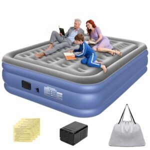 Trailabo Colchão Inflável Casal 205 * 155 * 36 CM com Bomba de Ar Elétrica Integrada, Infiação e Deflação Rápidas e Automáticas, 205 x 155 x 36 cm, Recarregável, para Famílias e Camping, Cinza-Azulado (CDs)