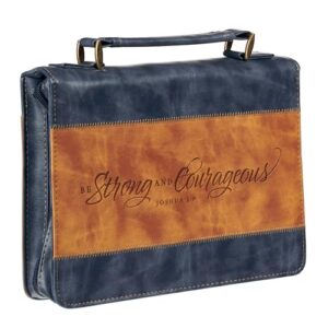 Bible Cover Classic Navy/Brown Strong & Courageous Josh. 1:9 - Christian Art Gifts (CDs)