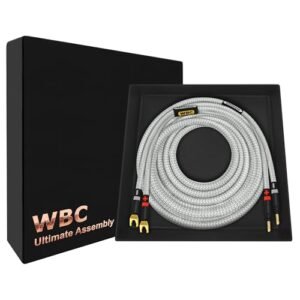 WORLDS BEST CABLES Ultimate de 25 pés - 8 AWG - OFC ultra-puro - Cabo de alto-falante audiófilo HiFi premium para canal central - plugues Eminence Gold Banana (x2) e Spade (x2) e jaqueta de tweed (Equipamentos)