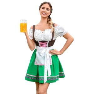 Fantasias da Oktoberfest, vestidos Dirndl para mulheres, vestido de cerveja, carnaval bávaro, alemão, roupa Oktoberfest, 33052 Verde, Large (Cervejas)