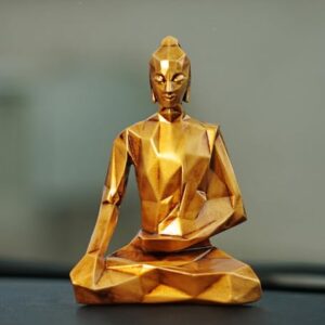 Artarium Estátua de Buda para painel de carro poliresina e poeira Mabrle Buda origami Lord Buddha Idol item de decoração de casa Golden Buddha Meditação Fingurine Estátuas de Buda para presente altura (CDs)