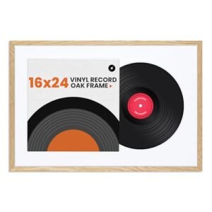Venusmiles Moldura para disco de vinil de 61 x 40 cm, moldura de vinil de madeira de carvalho natural, moldura de álbum com sulco duplo, capa de vidro temperado resistente a quebras e ferragens para (Discos de Vinil)