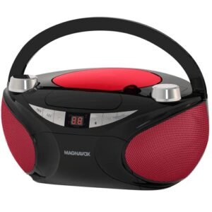 Magnavox Boombox de CD portátil MD6949 com carregamento superior com rádio estéreo AM/FM e tecnologia sem fio Bluetooth em preto | compatível com CD-R/CD-RW | Display LED | (preto/vermelho) (CDs)