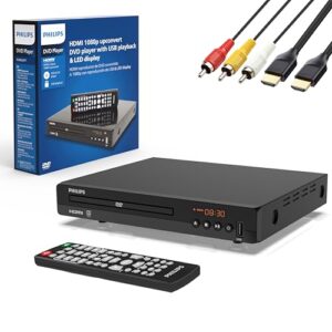 Philips Leitores de DVD para TV com porta HDMI 1080p reprodutor de DVD HD para Smart TV, dispositivo de controle remoto, mini DVD CD Player para sistema estéreo doméstico, cabo HDMI e RCA incluídos (CDs)