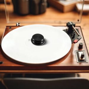 Copkim Tapete para toca-discos de acrílico branco, estabilizador de peso preto, tapete de acrílico para toca-discos, capa antiestática, reduz o ruído e sons de estática e poeira - qualidade de graves (Equipamentos)