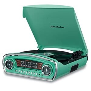 Studebaker - Toca-discos de áudio de 3 velocidades com controle de tom, receptor Bluetooth, rádio estéreo AM/FM, entrada USB para reprodução de MP3 e fones de ouvido e conectores auxiliares (Equipamentos)