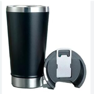 Copo Térmico Personalizado Premium 473ml com Tampa e Abridor – Preto Fosco | Isolamento a Vácuo, Parede Dupla, Ideal para Cerveja Gelada, Brindes com Personalização Corporativa (Preto) (Cervejas)