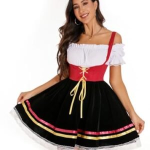 Haoviorus Fantasia feminina Oktoberfest de renda Dirndl vestidos 1 peça de vestidos de cerveja alemã para Oktober Festival Fantasia bávara (Cervejas)