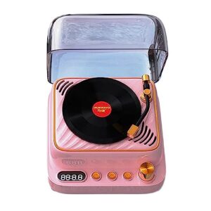 Mini Toca-discos de Vinil Microfone Portátil Tocador de Música Estéreo Alto-falante Retrô para Desfrutar Do Som Suporta Entrada Auxiliar Reprodução de Cartão TF,Pink,125 * 133 * 69mm (CDs)