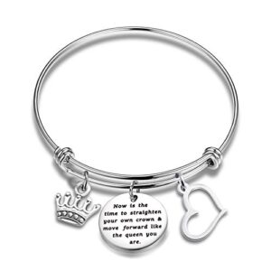 AKTAP Pulseiras inspiradoras presentes de divórcio Now Is the Time to Straighten Your Own Crown and Move Forward Like the Queen You Are Cheer Up Gifts for Women Feminist Jewelry (pulseira de coroa), (CDs)