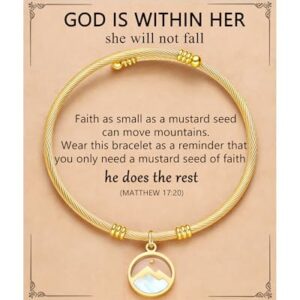 Eryuor Faith Moves Mountains - God Is Within Her Pulseira de semente de mostarda presentes inspiradores religiosos cristãos para mulheres e meninas, 2.4Inches, Metal, Sem Pedra Preciosa (CDs)
