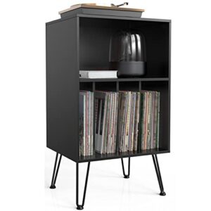 iyrany Suporte para toca-discos, suporte de toca-discos com armazenamento de discos, armário de armazenamento de discos de vinil com pernas de metal, mesa de toca-discos comporta até 150 álbuns para (Equipamentos)