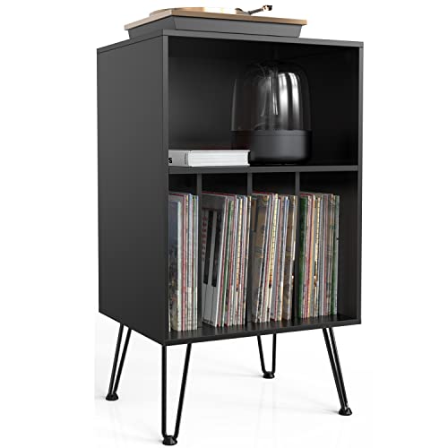 iyrany Suporte para toca-discos, suporte de toca-discos com armazenamento de discos, armário de armazenamento de discos de vinil com pernas de metal, mesa de toca-discos comporta até 150 álbuns para (Equipamentos)