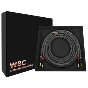 WORLDS BEST CABLES 8 pés Ultimate - 8 AWG - Ultra-Pure OFC - Cabo de alto-falante audiófilo HiFi premium para canal central com plugues banana dourados Eminence e jaqueta de tweed de carbono (Equipamentos)