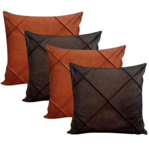 Kit 04 Almofadas Cheias Em Suede Drapeada 45x45cm Decorativas Sala Quarto Sofá(2 MARROM + TERRACOTA) (CDs)