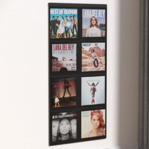 Casremee Suporte de parede para disco de vinil, tela de parede para discos de vinil de 30 cm até 8 álbuns, adesivo ou parafuso, prateleira de vinil de armazenamento de tela à prova de poeira para casa (Equipamentos)