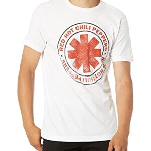 Red Hot Chili Peppers Camiseta masculina oficial com logotipo envelhecido, Branco, P (CDs)