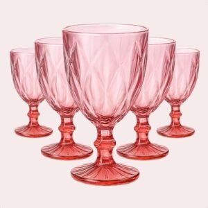 Conjunto De 6 Taças Vidro Diamante 340ml Coloridas Elegante Kit Bico De Jaca Abacaxi Vinho Suco (Rosa) (Vinhos)