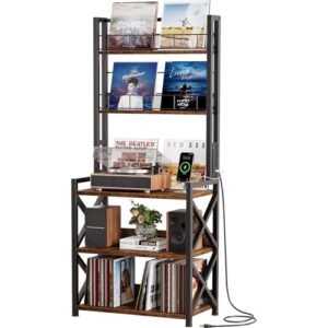 Epouseter Suporte para toca-discos, suporte para toca-discos com armazenamento de vinil, comporta até mais de 300 álbuns, armário de armazenamento para discos de vinil, mesa de toca-discos para sala (Equipamentos)