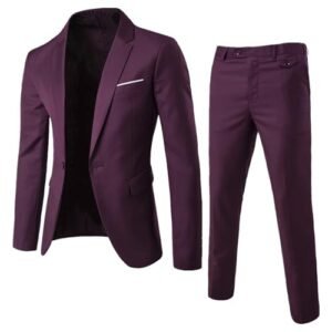 Legou Terno masculino casual cor sólida conjunto de duas peças, Vinho tinto, Small (Vinhos)