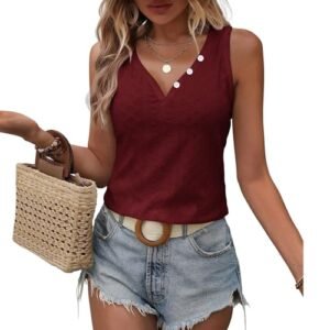 Blusa feminina com gola V e manga - túnica casual de ajuste solto com detalhes bordados, camisa elegante elegante para mulheres, Vinho tinto, GG (Vinhos)